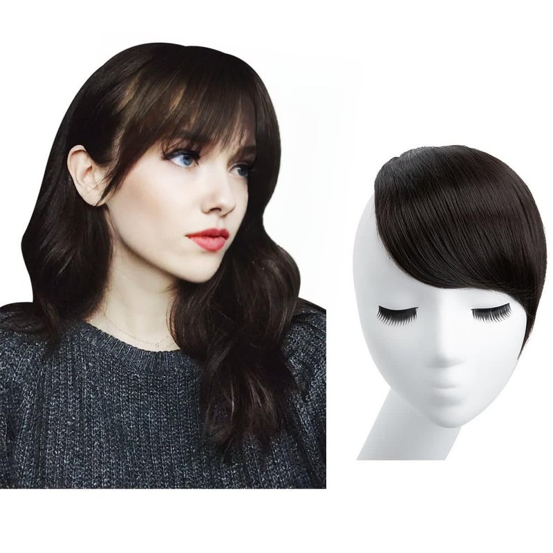 SARLA Black Brown Side Bangs Clip in Synthetic Hair Pieces Straight Bangs Extension for Women - Image 1